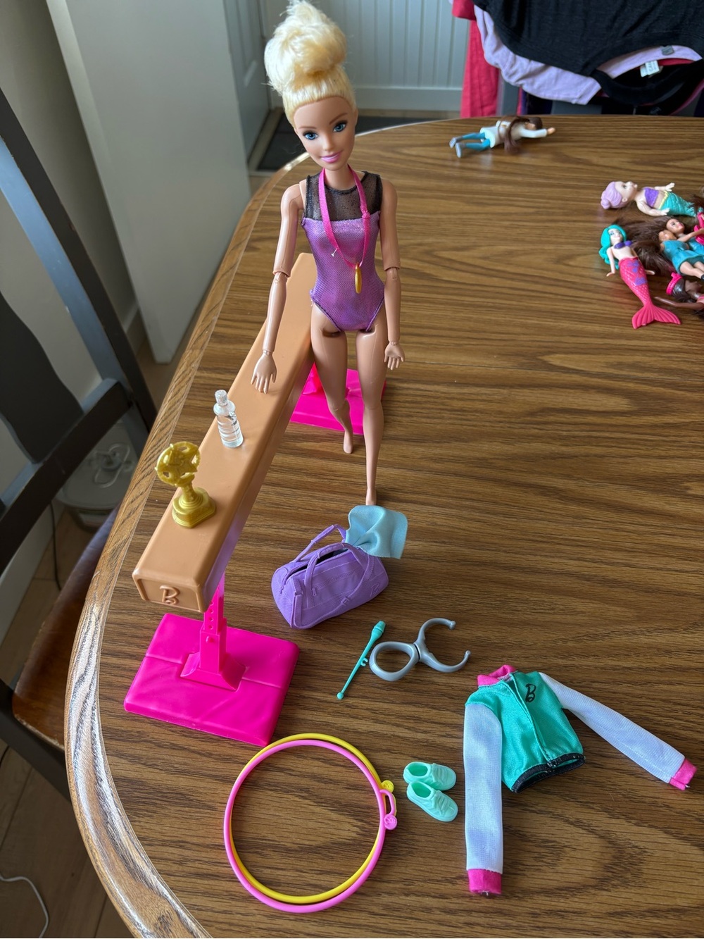 Barbie Gymnastics Doll & Accessories Lot – Balance Beam, Trophy, Medal & Gear